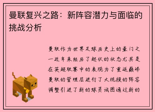 曼联复兴之路：新阵容潜力与面临的挑战分析