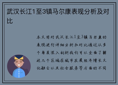 武汉长江1至3镇马尔康表现分析及对比